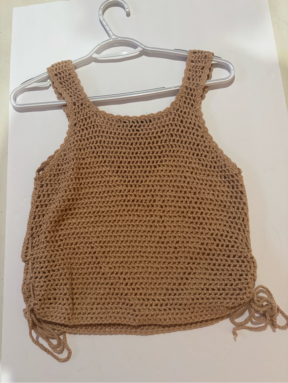 Say What? Crochet Knit Tank Top in Tan